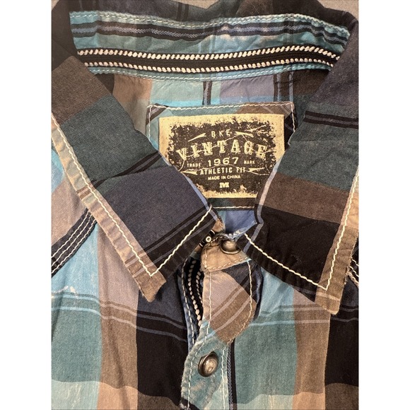 SHIRT BKE Buckle Men MEDIUM  L/S VTG Standard Fit Western Pearl Snap - Picture 4 of 9